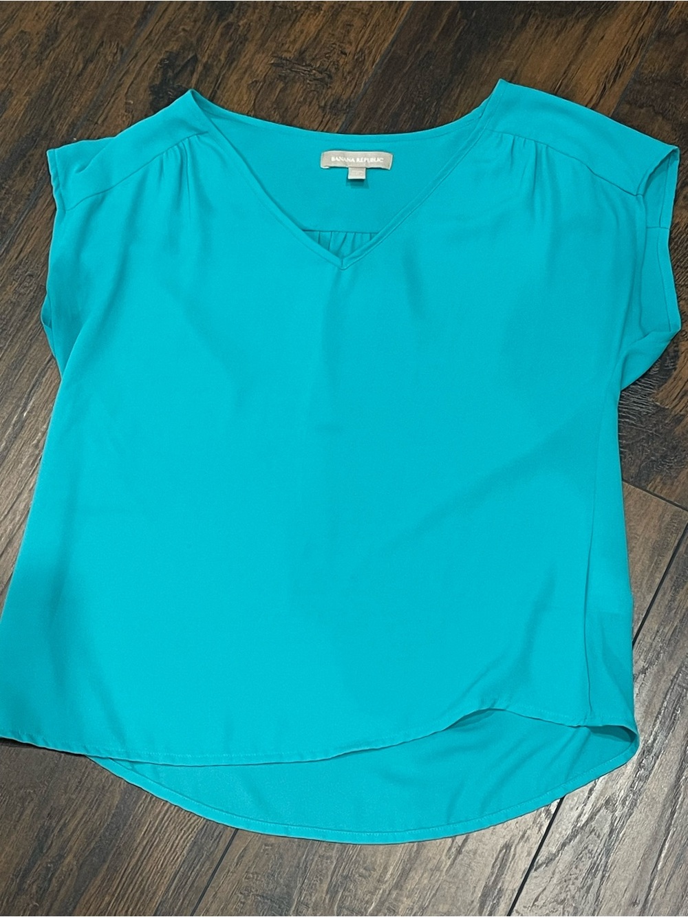 LOFT Turquoise V-Neck Short Sleeve Blouse